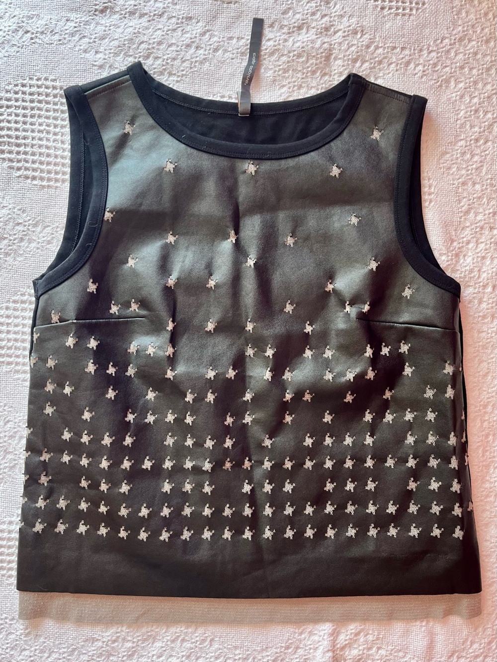 Cop.Copine Pyramide Top in Black Vegan Leather & Cotton Sleeveless Tank Top